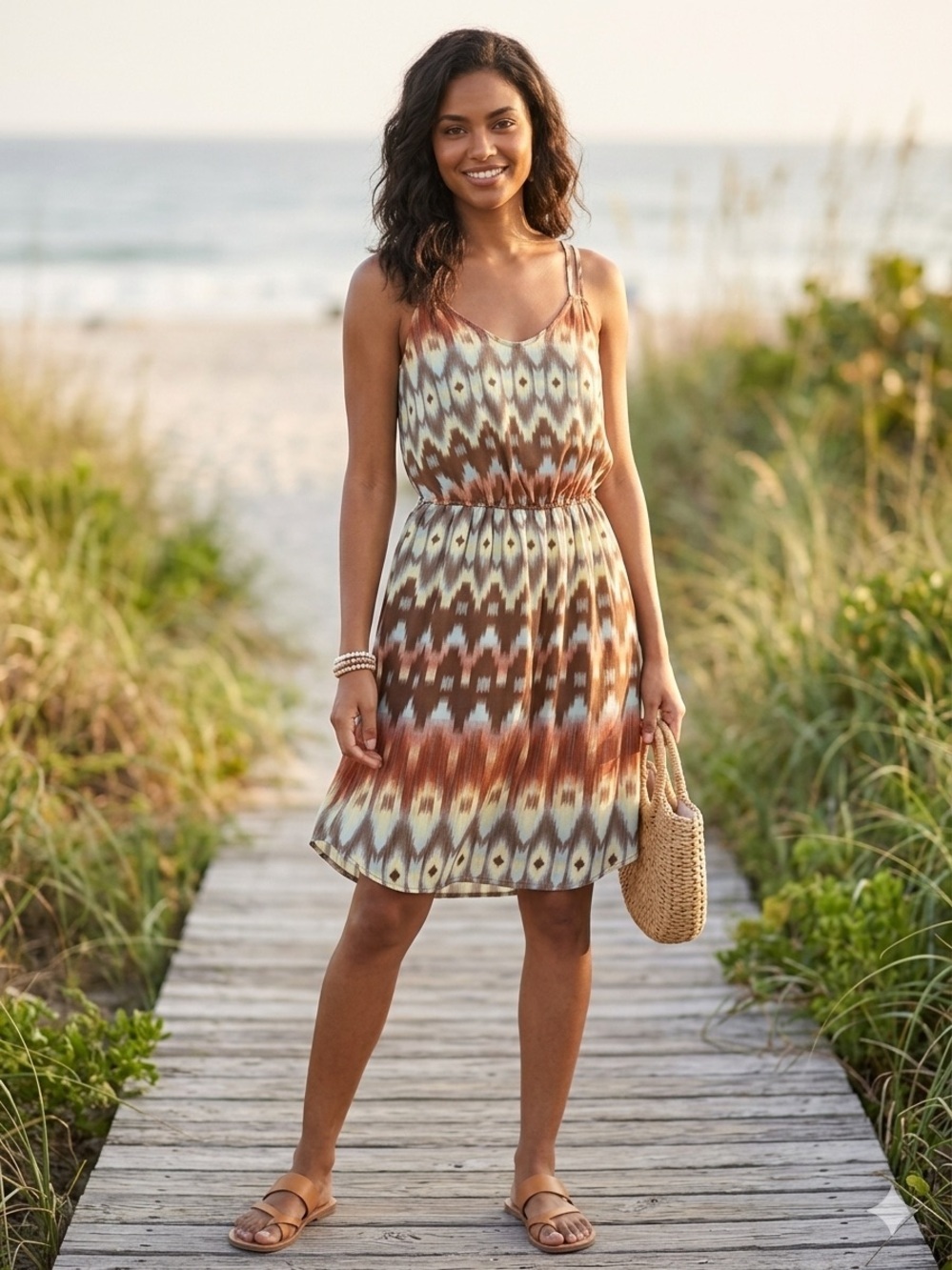 City Triangles Geometric Ikat Print Sundress Women's Size S Spaghetti Strap Boho